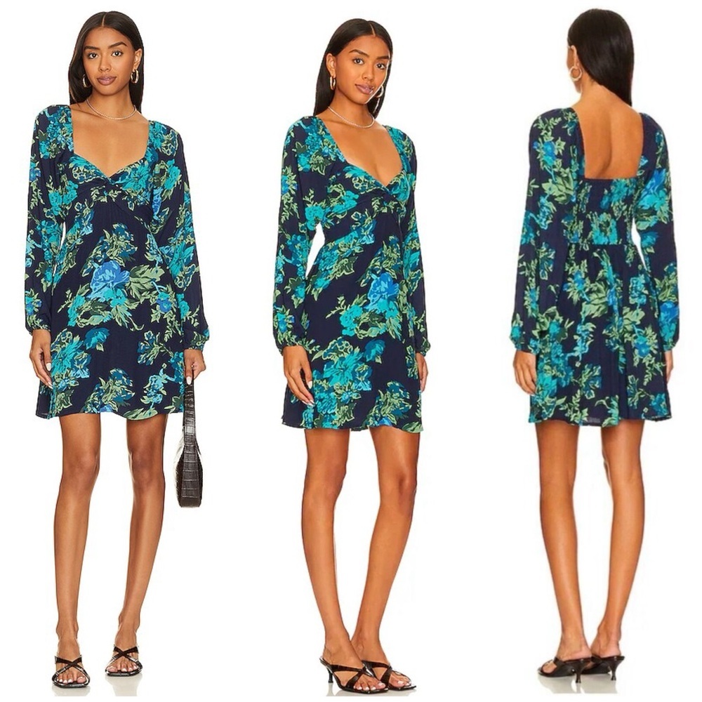Faithfull The Brand Amias Mini Dress in Escala Floral & Navy Size 4